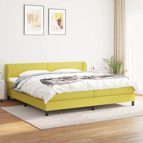 vidaXL Box spring postelja z vzmetnico zelen 200x200 cm blago