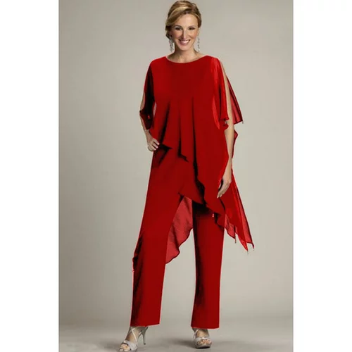 Fenzy komplet elegantne polprosojne tunike in dolgih hlač claudette, rdeč
