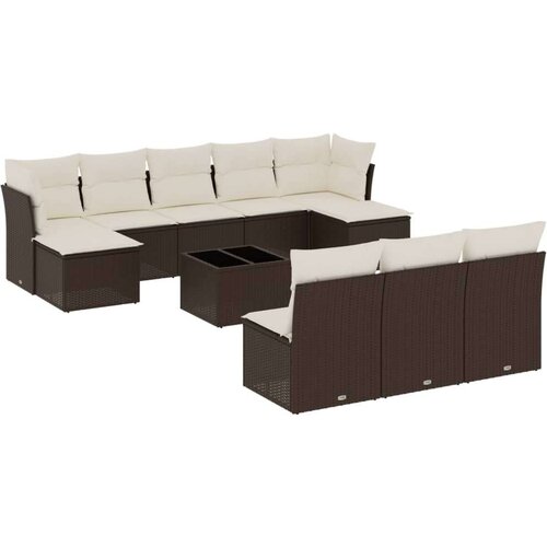 VidaXL 11-dijelni set vrtnih sofa od poliratana s jastucima smeđi Slike