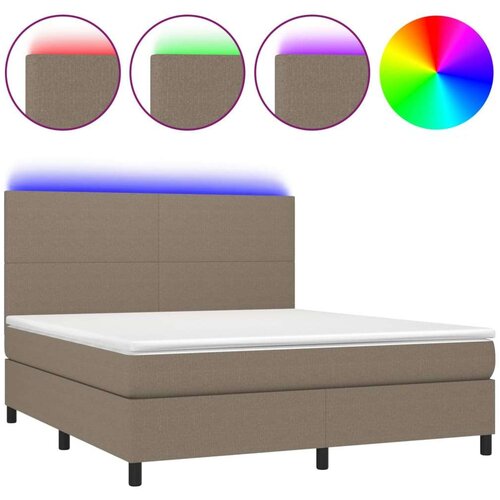  Box spring s madracem LED smeđesivi 180x200 cm tkanina Slike