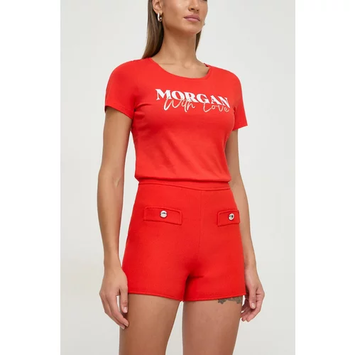 Morgan Kratke hlače za žene, boja: crvena, bez uzorka, visoki struk