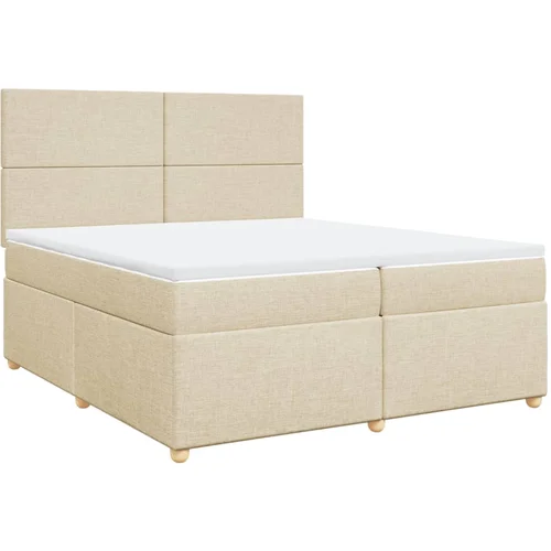 vidaXL Box spring postelja z vzmetnico krem 200x200 cm blago, (21308625)