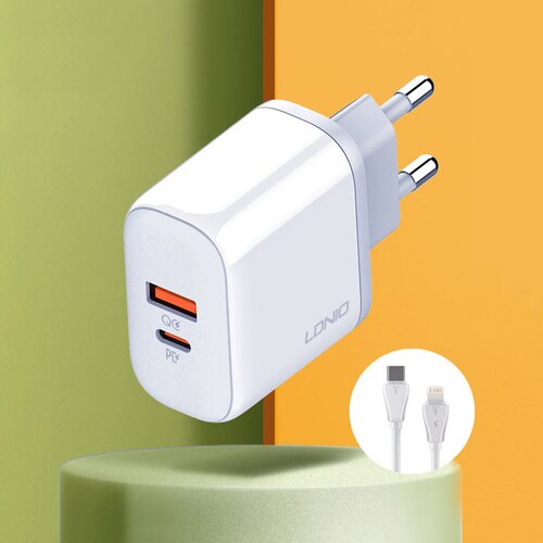 Kucni punjac LDNIO A2526C FAST CHARGING 45W/ QC4+/ QC3.0 sa kablom Type-C na lightning beli Cene