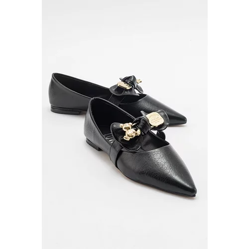 LuviShoes HELSI Black Shiny Bow Women's Flats