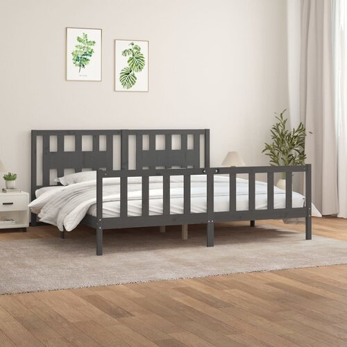 VidaXL Posteljni okvir z vzglavjem siv trdna borovina 200x200 cm Slike