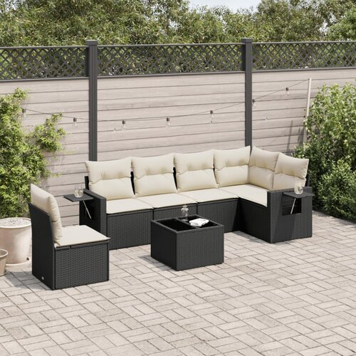  7-dijelni set vrtnih sofa od poliratana s jastucima crni Slike