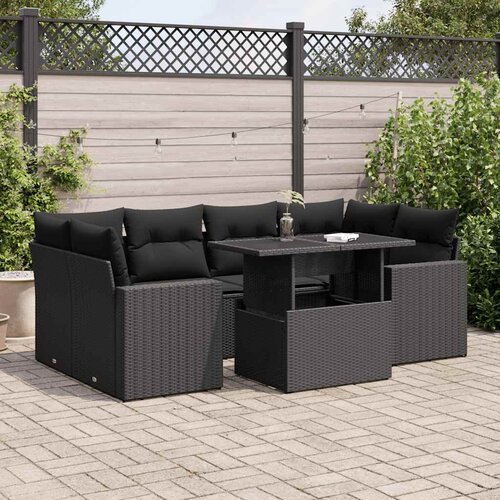 VidaXL 7-dijelni set vrtnih sofa od poliratana s jastucima crni Slike