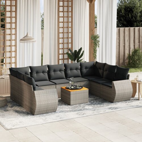 vidaXL 10-dijelni set vrtnih sofa od poliratana s jastucima sivi Cijene