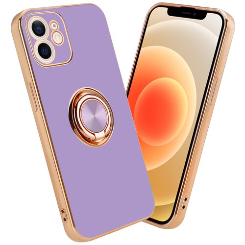 Cadorabo Ohi&amp;scaron;je, združljiv z Apple v sijajnem svetlobnem vijoličnem - Zlato z obročem - Za&amp;scaron;čitni pokrov iz fleksibilnega silikona TPU, z za&amp;scaron;čito pred kamero in držalom magnetnega avtomobila, (20593765) Slike