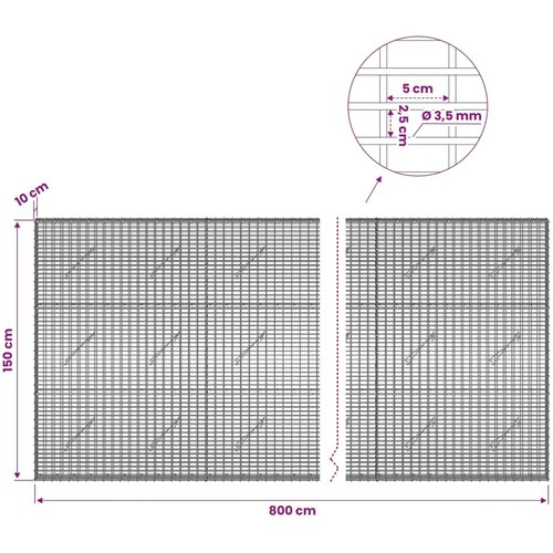  Gabion s žicom debljine 3 5 mm i mrežom 5x2 5 cm 800x10x150 cm - 10 cm 150 cm 800 x 230 cm Slike