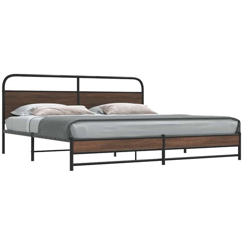 VidaXL Kovinski posteljni okvir brez vzmetnice rjavi hrast 180x200 cm Slike