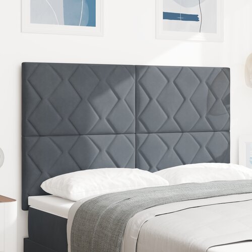 vidaXL LED glava postelje z dizajnom diamantnih blokov temno siva 144 cm iz velurja Cene