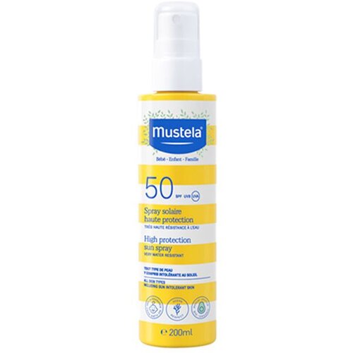 Mustela Family High Protection Sun Spray za&amp;scaron;čitno mleko za sončenje v pr&amp;scaron;ilu SPF 50+ 200 ml Slike