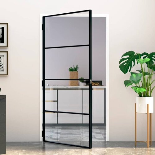 Sobna vrata crna 102 x 201,5 cm kaljeno staklo i aluminij tanka Cijene