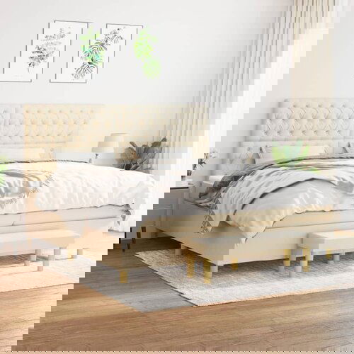 The Living Store Box spring postelja z vzmetnico krem 200x200 cm blago - Box Spring Postelja, (21512171) Cene
