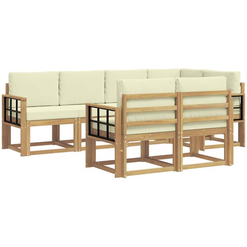  Set vanjskih sofa 7 kom. Bijela i krem Poliester Smeđa 247 x 128,5 x 73 cm Slike