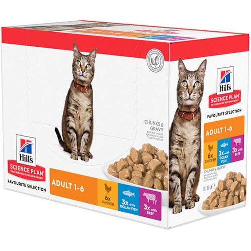 Hill’s Science Plan Adult Multipack - vlažna hrana za odrasle mačke sa piletinom*6, govedinom*3 i okeanskom ribom*3 (12x85g) Cene