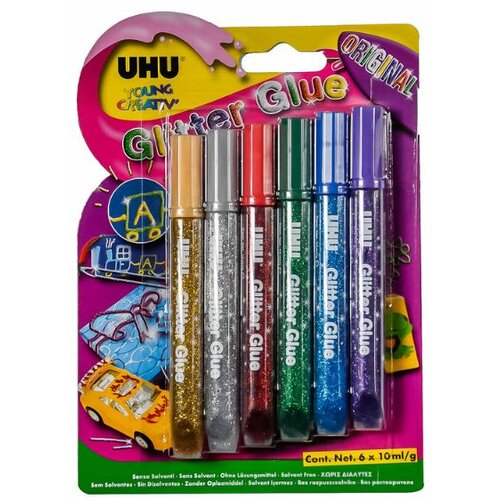 Uhu glitter Glue Original Colours BL 6x10ml Cene