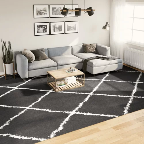  Čupavi moderni tepih s visokim vlaknima crni i krem 300x400 cm