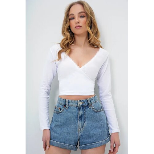 Trend Alacati Stili Ženska bluza dugih rukava Alc-X13668, V-izrez, Bela Cene
