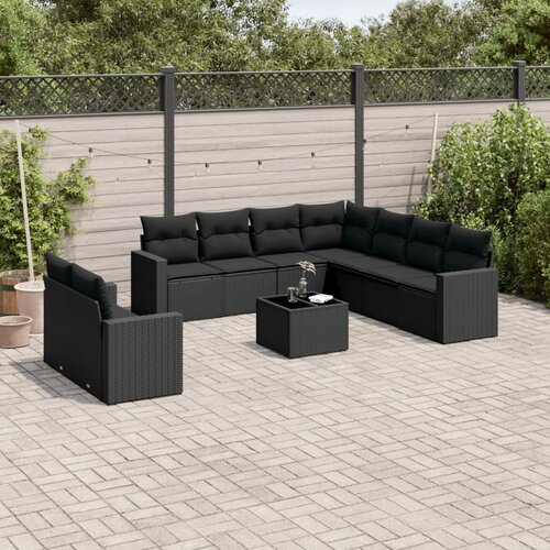 VidaXL 10-dijelni set vrtnih sofa s jastucima crni od poliratana Slike
