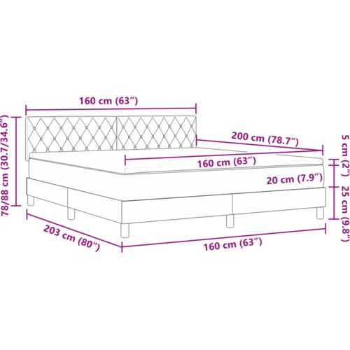 VidaXL Box Spring Krevet s Madracem &amp;amp; LED Tamno Siva 160x200 cm Bar&amp;scaron;un Slike