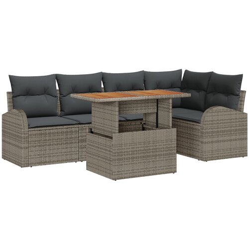 vidaXL Vrtna Sofe Set Komplet 6 Siva Poly Rattan, Jeklo, Poliester Cene