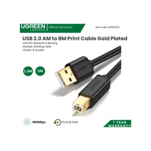 Ugreen KABL USB 2.0 US135 USB-A NA USB-B CRNI 1.5M ZA &Scaron;TAMPAČ *SR Cene