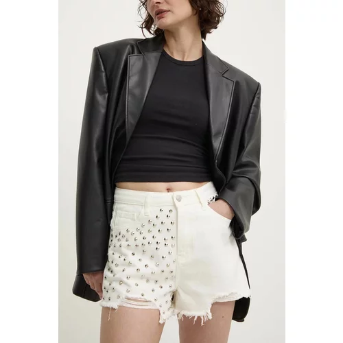 Answear Lab Traper kratke hlače za žene, boja: bijela, s aplikacijom, visoki struk