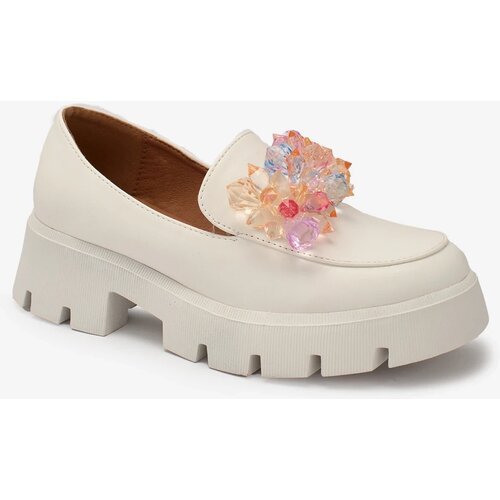 Resti White women's moccasins with colorful crystals Crystal Glam Cene