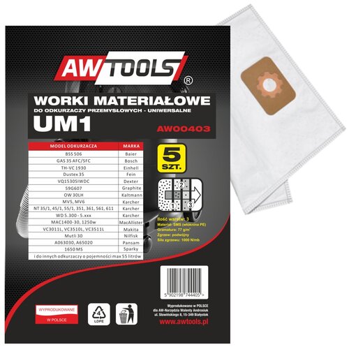 Awtools Vreči mikrovlaken nastavite 5pcs UM1, Gas35/VC3011L/VC3510L/VC3511L, (21401317) Cene