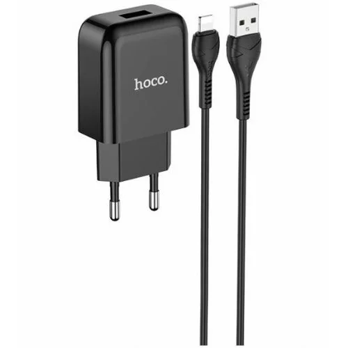 Hoco pametni hišni polnilec N2 z USB vtičem in s polnilnim kablom Lightning 2,1A - črn
