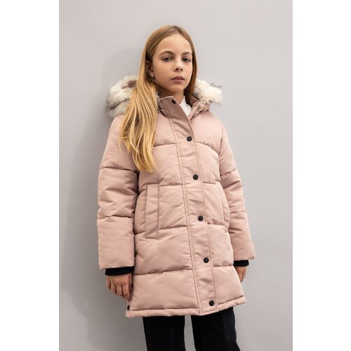  Girls Hooded Detachable Hood Faux Für Zipper Snap Closure Long Coat Parka Cene