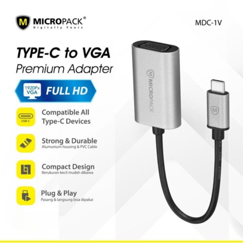  micropack usb-c to vga MDC-1V gy full hd 15 cm adapter silver Slike