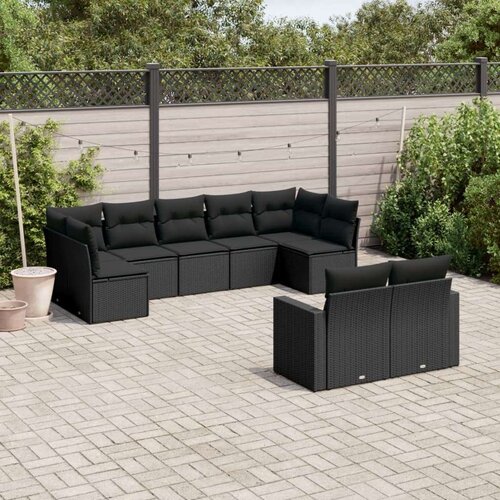  9-dijelni set vrtnih sofa s jastucima crni od poliratana Cijene