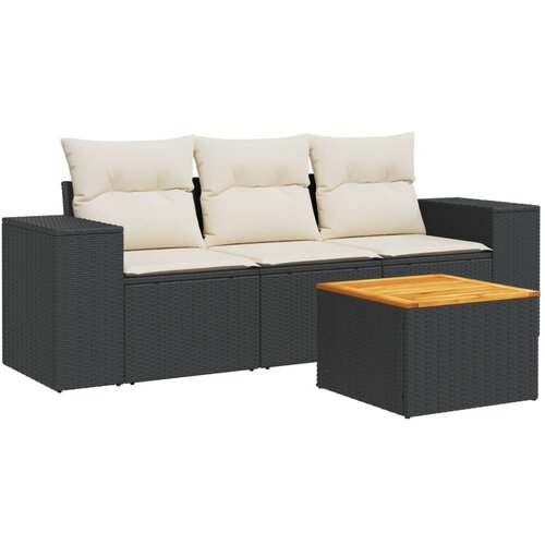  4-dijelni set vrtnih sofa od poliratana s jastucima crni Slike
