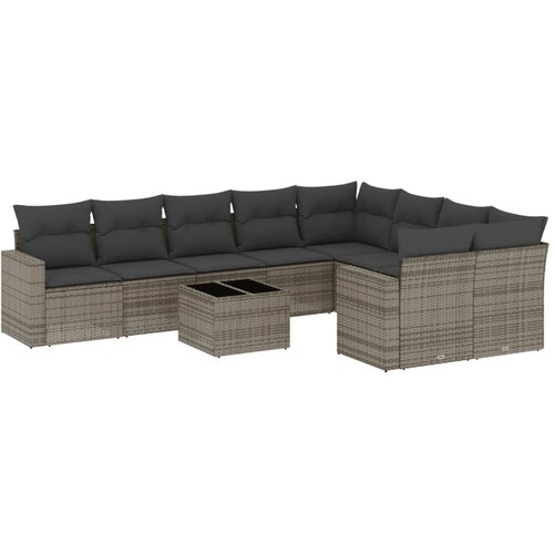  10-dijelni set vrtnih sofa od poliratana s jastucima sivi Slike