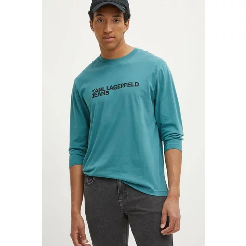 KARL LAGERFELD JEANS Bombažna majica z dolgimi rokavi turkizna barva