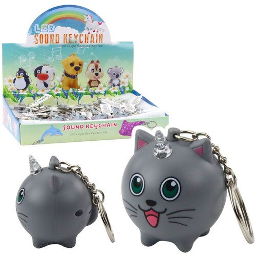 Backpack Keychain Kitten Unicorn Horn LED Sounds Gray Slike