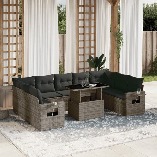 vidaXL 10-dijelni set vrtnih sofa od poliratana s jastucima sivi Cijene