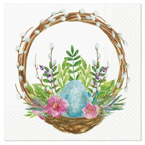  Decoupage salvete - Easter basket catkins - 1kom (tehnika salveta) KORIŠTENO