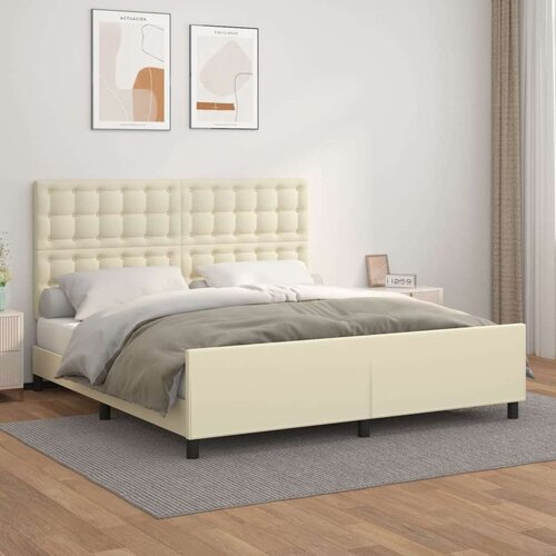  Okvir za krevet s uzglavljem krem 160x200 cm od umjetne kože - Krema 160 x 200 cm gumbi Slike