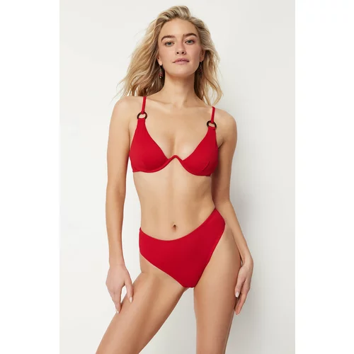 Trendyol Red Textured High Waist Bikini Bottom
