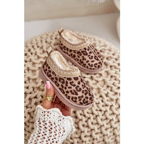 FR1 Snow Boots Kids Ankle Boots With Leopard Print On Platform Insulated With Fur Brown Vilabria Cene