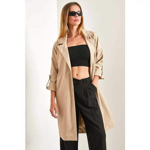 Bianco Lucci Women's Sleeve Fold Belted Trench Coat