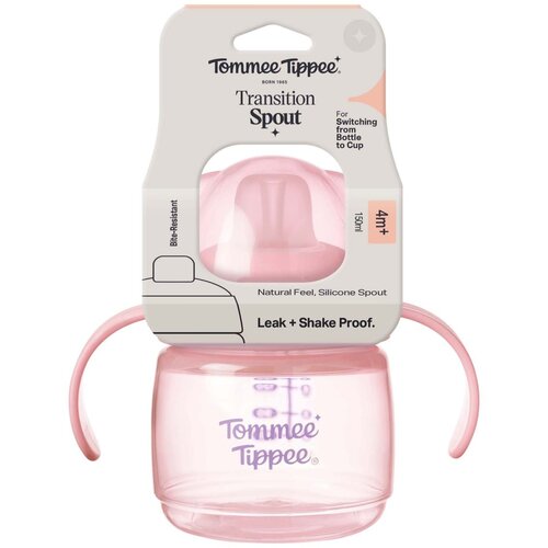 Tommee_Tippee nastavek za lonček lonček z ustnikom in ročaji, Transition Cup, 4m+, 150ml pink Cene