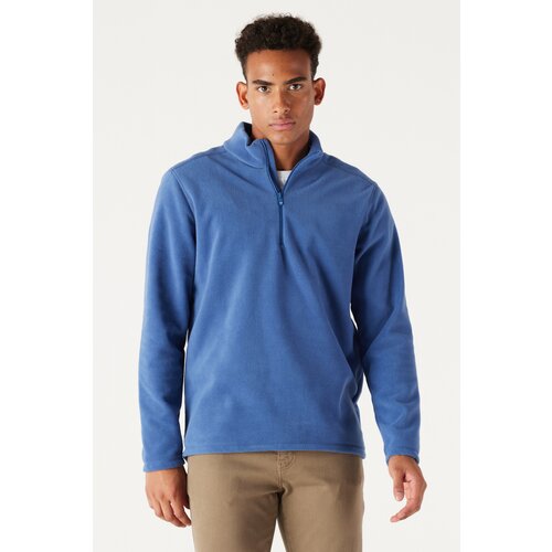 AC&Co / Altınyıldız Classics Men's Indigo Anti-pilling Anti-Pilling Standard Fit Bato Collar Cold-Proof Fleece Sweatshirt. Cene