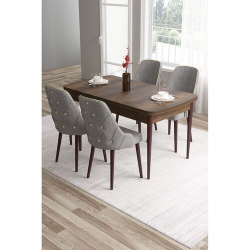 Hanah home trpezarijski set Tia, sto i 4 stolice, ploča u dekoru drveta Baroque, siva tkanina Babyface Cene