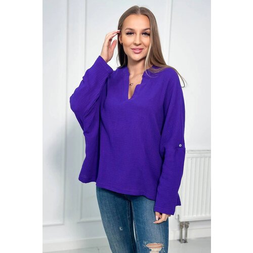 Kesi Cotton blouse with rolled up sleeves in dark purple color Cene