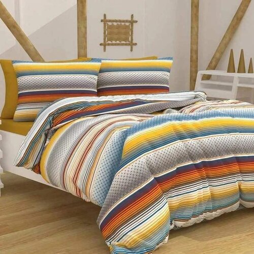 posteljina za bračni krevet žuto-plava Slike